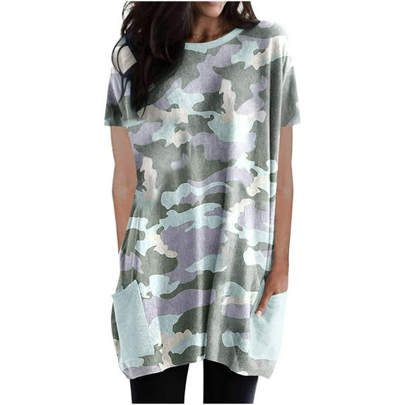 Inkach Womens Short Sleeve Lightweight Casual Loose Long Tunic Dress With Pockets