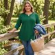 thumbnail image 4 of GRACE & GRANDEUR Blusas de Día de la Madre para Mujeres Tallas Grandes, Camisetas Henley con Botones, Cuello en V, Mangas 3/4, Pliegues Pintuck, Talla 4X, Verde Oscuro, 4 of 7