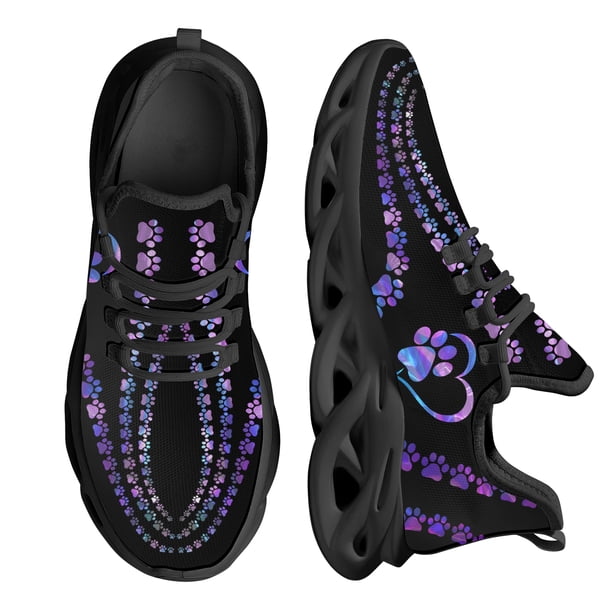 Zapatos de mujer, zapatillas de deporte de malla transpirables a la moda con diseño de huella de perro, zapatillas deportivas ligeras para mujer