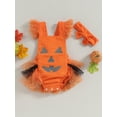 thumbnail image 2 of Wassery Infant Baby Girls Halloween Romper Pumpkin Print Sleeveless Sequin Mesh Ruffle Jumpsuits Headband 3 6 12 18 24 Months Newborn Spring Autumn Onesie Bodysuits, 2 of 8