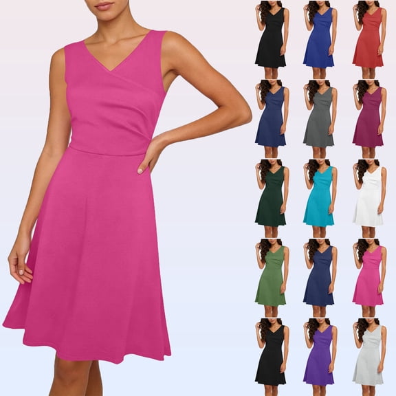 Summer Dresses for Women Plus Size Beach Midi Dress Casual Loose Sundress V-Neck Sleeveless Party Dresses for Women