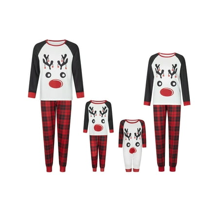 

Thaisu Matching Family Pajamas Sets Christmas PJ s Long Sleeve Elk Print Top Plaid Pants Jammies Sleepwear