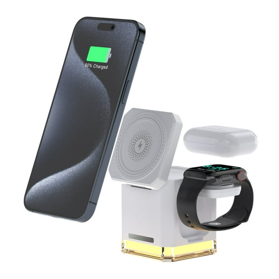 3 in 1 Wireless Charging Station, Foldable Wireless Charger for Apple,Fast Charger for Apple Watch Ultra/8/7/6/SE/3/2,AirPods Pro/Pro2/2/3,Charger Stand for iPhone 16/15/14/13/12/11-White