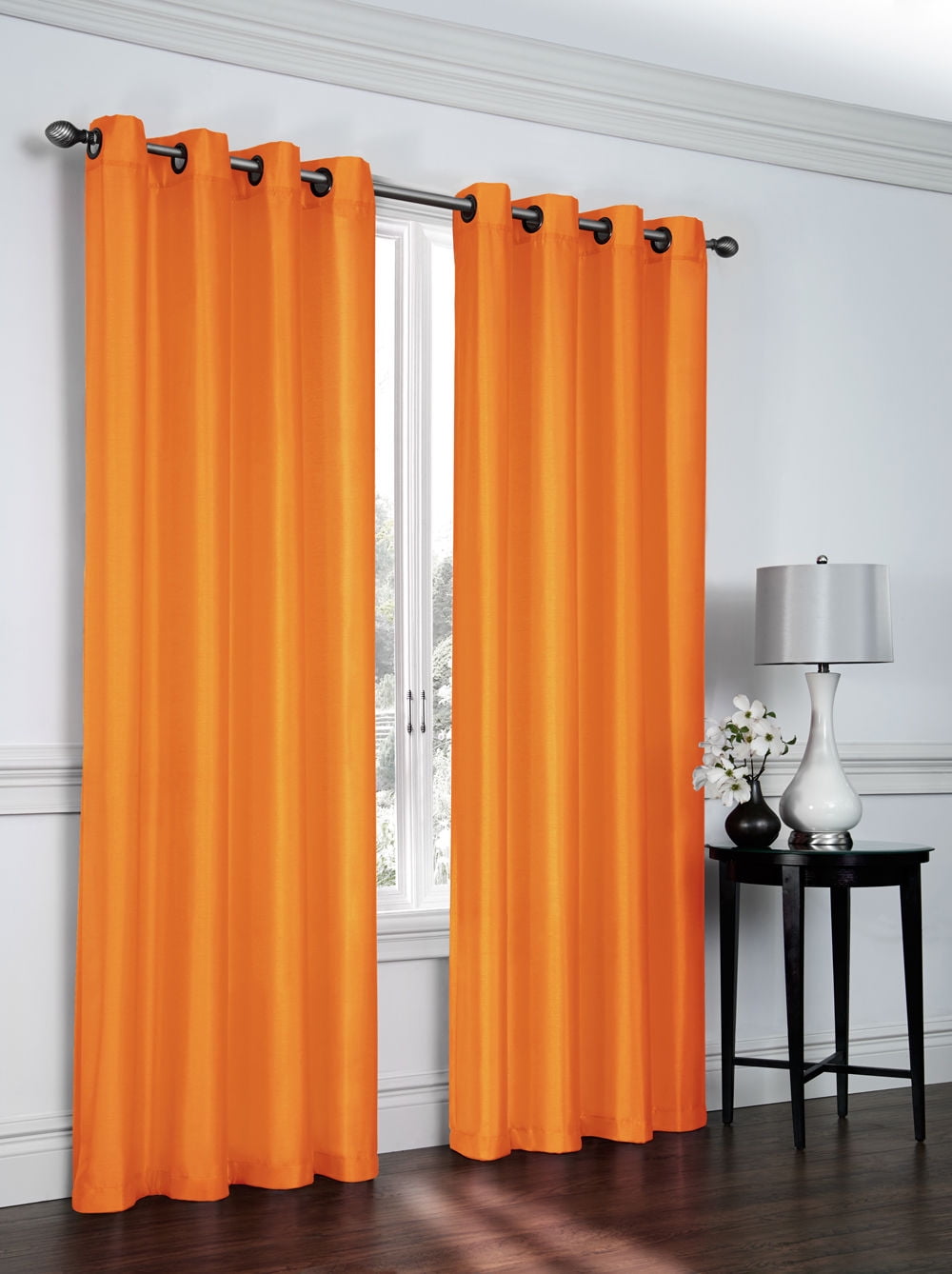 Set of 2 Ramona Faux Silk Grommet Top Curtains, 84" Long, Orange