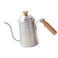 thumbnail image 1 of Cafetera de acero inoxidable con mango de madera y boca fina de 650 ml, tetera de cuello de cisne largo y estrecho para cafeterías, interiores plata, 1 of 8