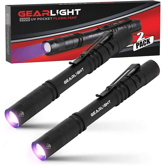 GearLight S100 UV Black Light Mini Flashlight 2 Pack - Pet Urine, Stain, and Dye Detector