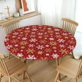 thumbnail image 2 of Dark Red Christmas Round Fitted Tablecloth with Elastic for 44-48 Inch Tables Winter Holiday Theme Pattern Print Snowflake Fitted Table Cover Waterproof Farmhouse Indoor Outdoor Patio Picnic Party, 2 of 4