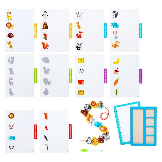 Juego funcional, tarjetas de papel de doble cara, juego de juguetes con bolígrafo de encaje, tablero de dibujo Animal Zulema rompecabezas a juego