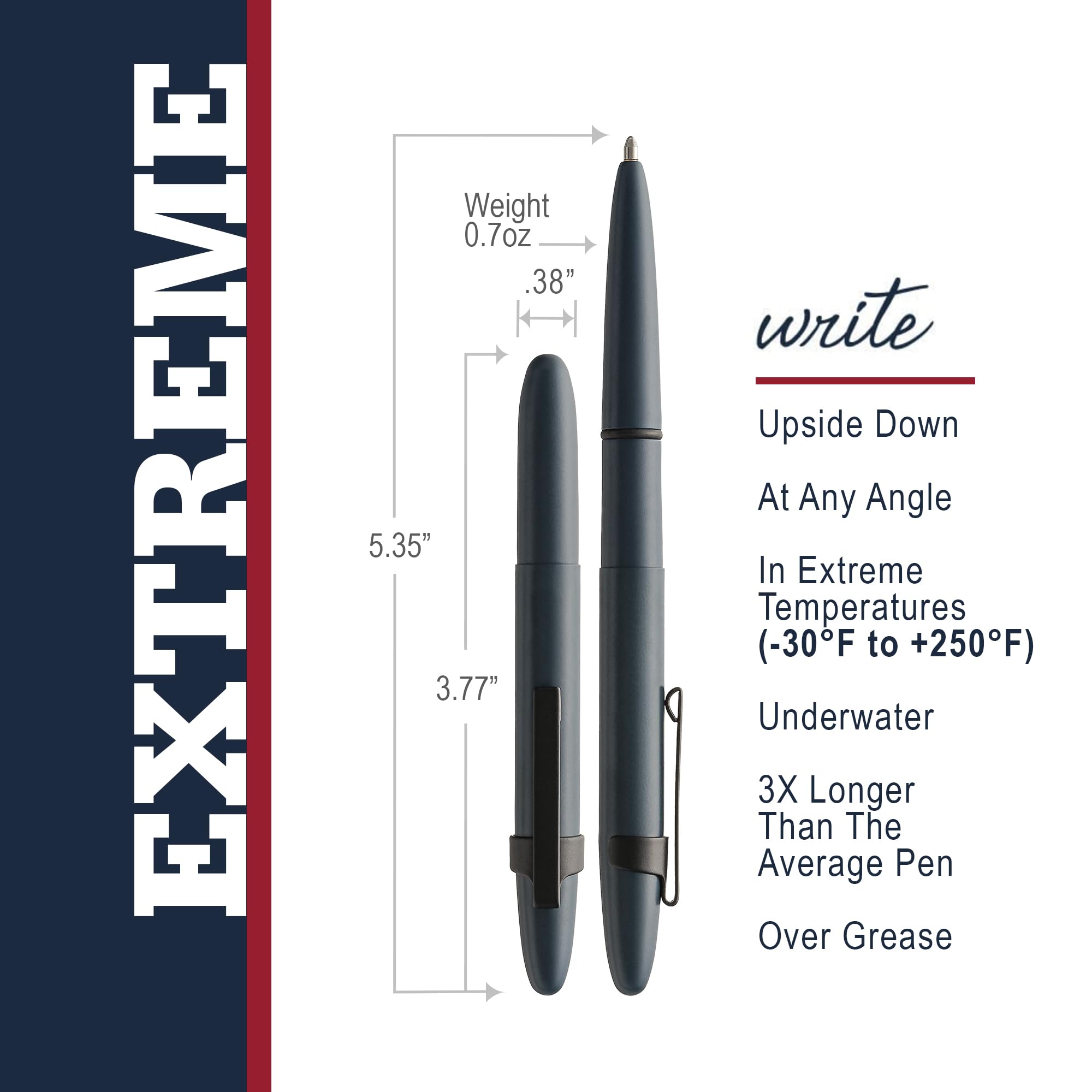 Fisher Space Pen Cerakote 400 Series Bullet Pen- Elite Navy Blue Finished w/Matte Black Pocket Clip - Gift Box, 400E-220-BCL