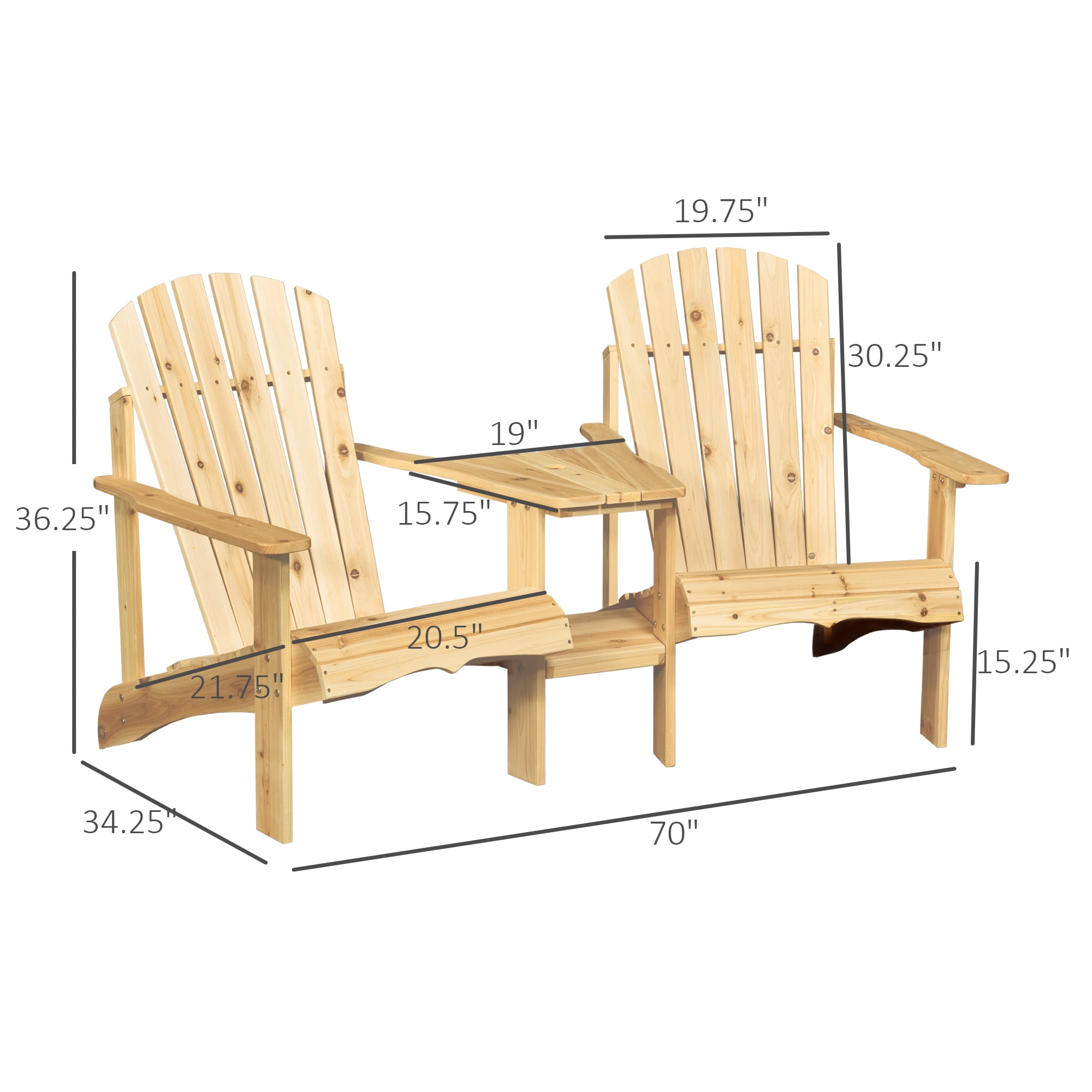 Outsunny Adirondack Bench Wood "Adirondack Chairs" - Set of 2, Natural