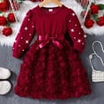 thumbnail image 2 of Glisme Fashion Girls Dresses Size 5-6 Y Long Sleeve Dress With Floral Pearl Elegant Solid Color Party Dress For Toddler And Kids Red Sundress For Girl, 2 of 9