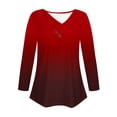 thumbnail image 2 of Long Sleeve Tops For Women Gradient V Neck T Shirts Casual Pullover Blouses Fall Tunic Top Clothes Wine XXL, 2 of 4