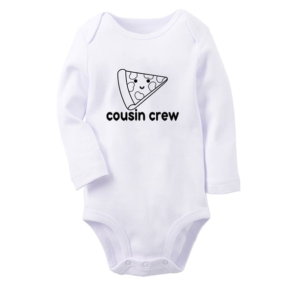 Cousin Crew & Pizza Image Print Rompers, Newborn Baby Unisex Bodysuits, Infant Jumpsuits, Toddler 0-12 Months Kids Long Sleeves Oufits (White, 6-12 Months)