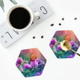 thumbnail image 5 of Pofeuu Wild flowers of clover and butterfly Print Leather Coasters Set of 6, Round Cups Mugs Mat Pad for Home Kitchen Heat Resistant Drink Coasters,Hexagon, 5 of 7
