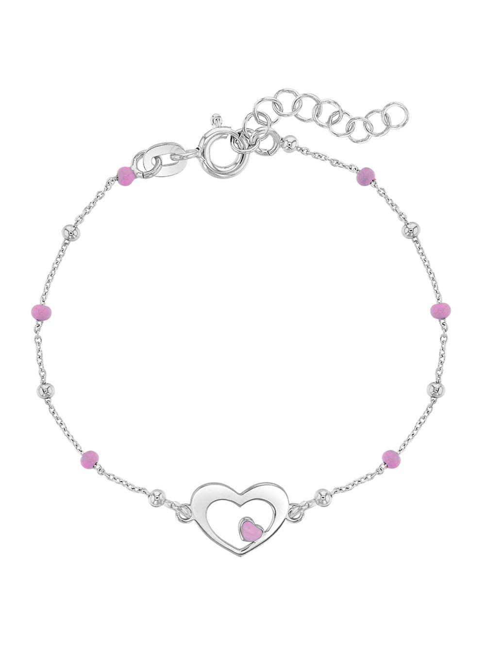 In Season Jewelry 925 Sterling Silver Heart & Enamel Bead Bracelet