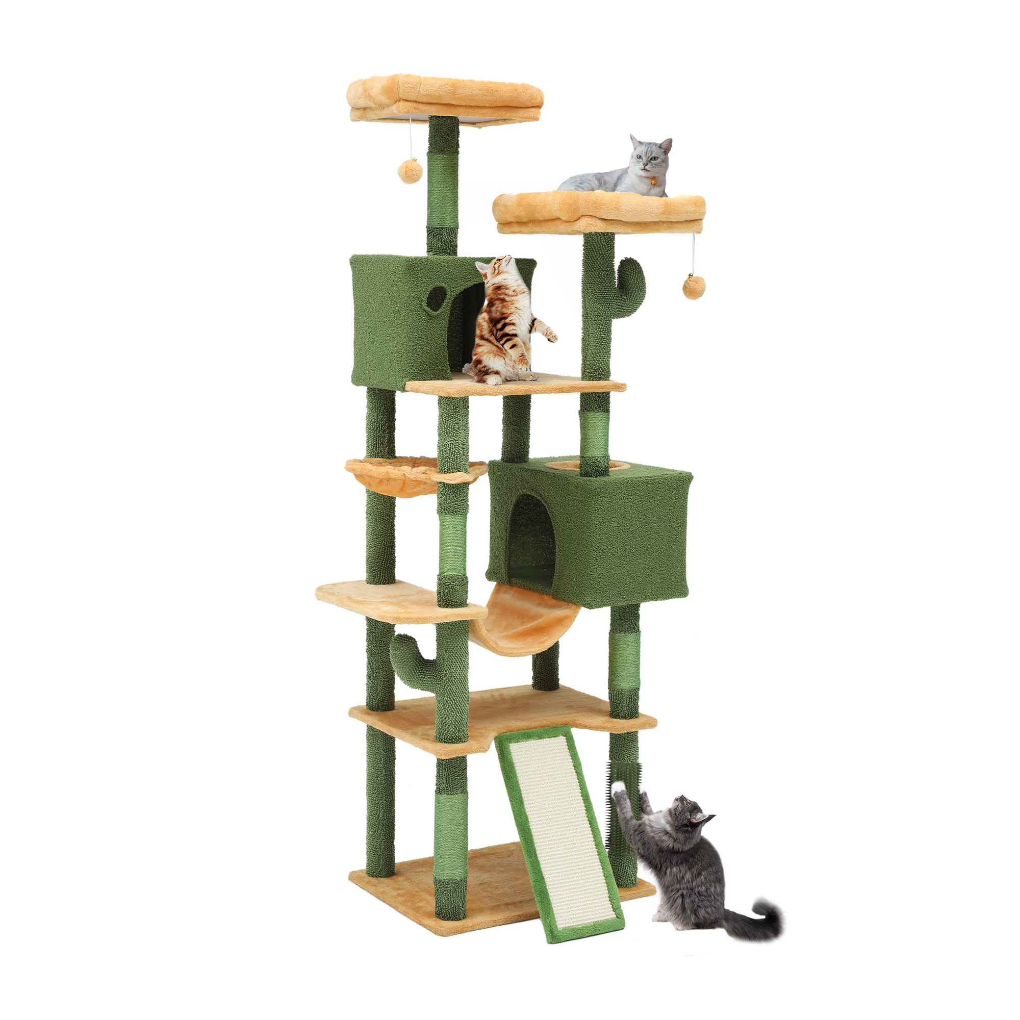 Uforic 76" Large Cactus Cat Tree Tower, Multi-Level Cat Condo with sisal Scratching Post & Plush Platform, Hammock, Green