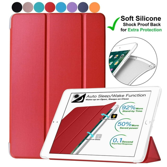 DuraSafe Cases for iPad Mini 5 2019-7.9" A2124 A2125 A2126 A2133 Smart Tri Fold Lightweight Cover with Soft Silicone Transparent Back - Red