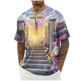 thumbnail image 2 of UVEASISHA Easter Day Funny T-Shirts for Men Christian Floral Cross Printed Casual Tees Big and Tall Short Sleeve Jesus Faith Tshirts Holiday Celebration Tee Top Purple S, 2 of 5