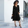 thumbnail image 3 of Yesfashion Women's Casual Wrap V Neck Midi Dress Long Sleeve Smocked Waist Tiered A Line Pleated Flowy Dresses, 3 of 5