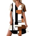 thumbnail image 4 of Women's Casual Knee Length A-Line Dress V Neck Short Sleeve Floral Print Tunic Shirt Dress Loose Fit Flowy Sundress For Daily Wear Summer Vacation Beach Party, 4 of 8