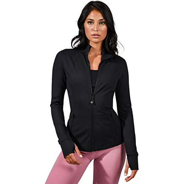 90 Degree By Reflex Women’s Lightweight, Full Zip Running Track Jacket - Black - Medium