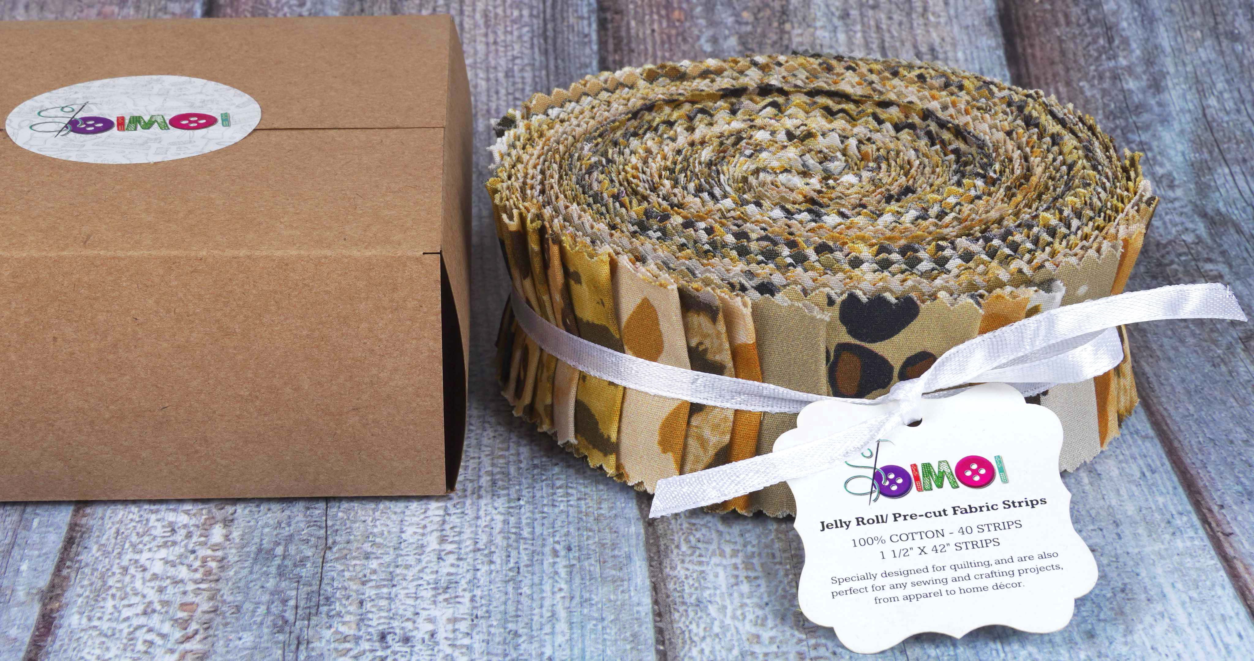 Soimoi 40Pcs Floral Artistic Print Precut Fabrics Strips Roll Up 1.5x42inches Cotton Jelly Rolls For Quilting - Light Brown