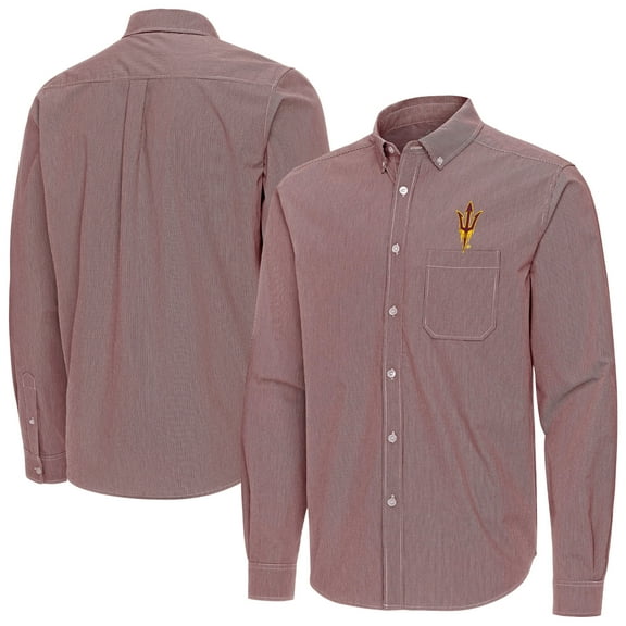 Men's Antigua Maroon Arizona State Sun Devils Porter Woven Tri-Blend Long Sleeve Button-Down Shirt