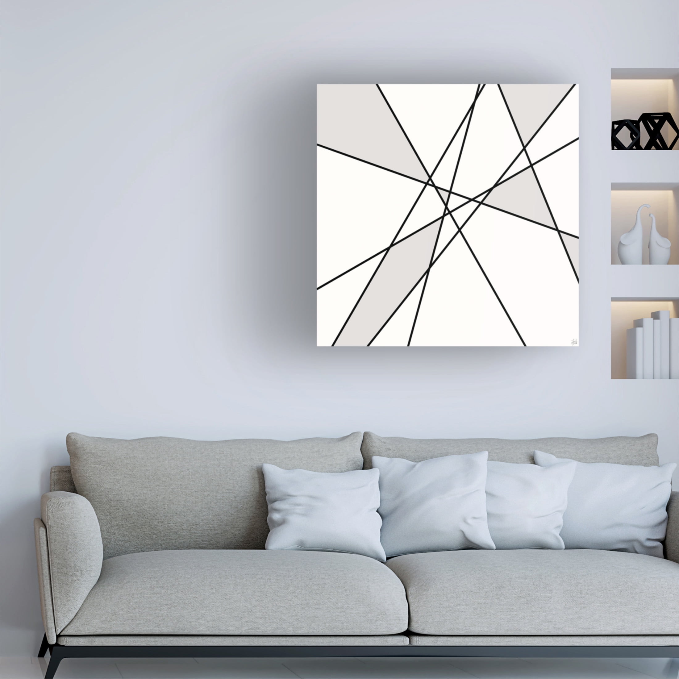 Canvas Wall Art - Line and Brush 'Line and Off White 1' Wall Art for Living Room, Bedroom, or Office Décor by Trademark Fine Art - 24 x 24 Inches