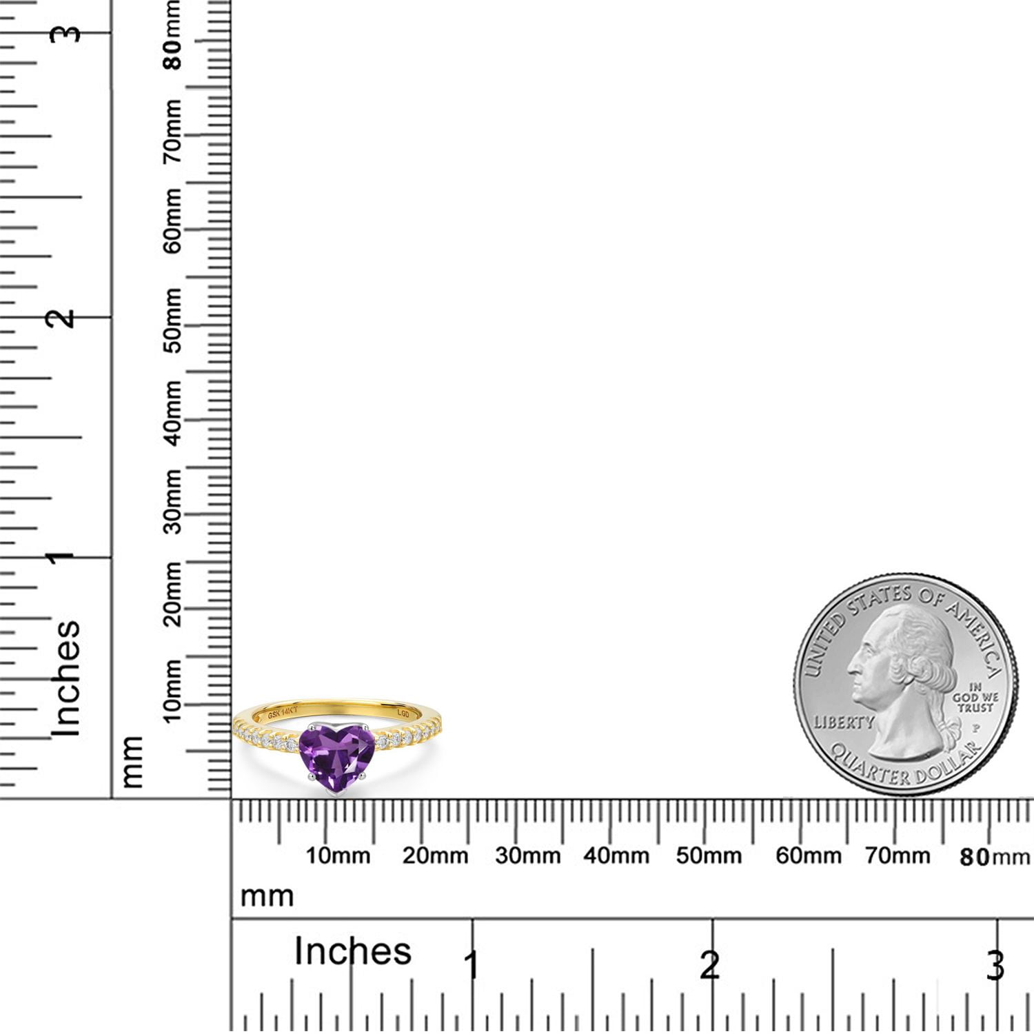 Gem Stone King 14K Two Tone Gold Purple Amethyst and Lab Grown Diamond Engagement Ring for Women | 1.76 Cttw | Heart Shape 8MM | Gemstone February Birthstone | Size 6
