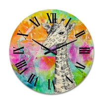 Designart 'Monochrome Giraffe Drawing On Bright Rainbow' Children's Art Wood Wall Clock