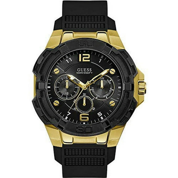 GUESS Men's Stainless Steel Quartz Watch with Silicone Strap, Black, 24 (Model: GW0100G1)