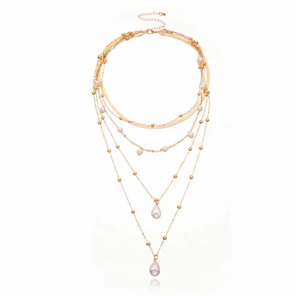Women's Fashion Layered Beaded Clavicle Chain Gold
