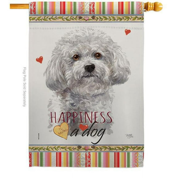Breeze Decor H110184-BO 28 x 40 in. Dog Bichon Frise Happiness Double-Sided Decorative Vertical House Flag