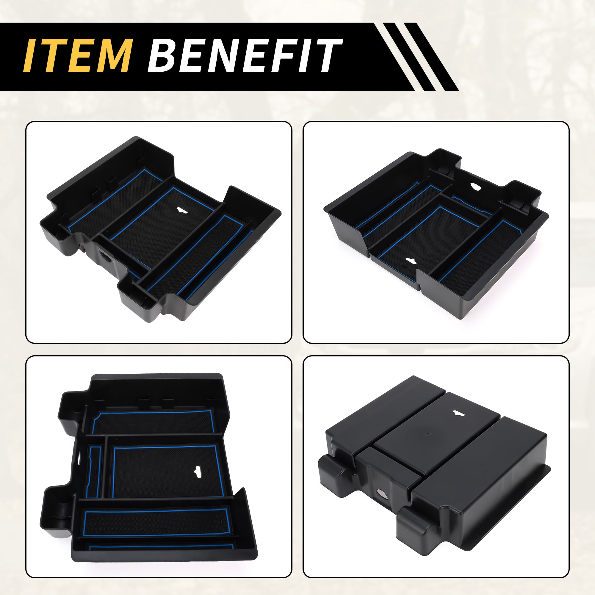 Unique Bargains Full Center Console Organizer Tray for Chevy Silverado for GMC Sierra 2500 3500 HD 2020-2023 Armrest Box Insert Tray Full Console w/Bucket Seats ONLY Plastic Black Blue
