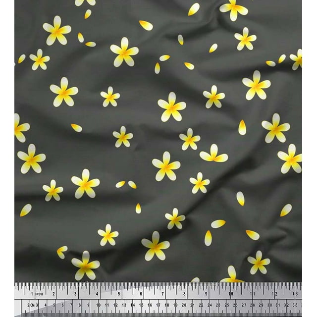 Soimoi Poly Georgette Fabric Plumeria Floral Print Fabric by The Yard 42 Inch Wide