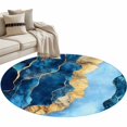 thumbnail image 2 of Round Area Rug 4ft, Abstract Gradient Blue Marbling Non-Shedding Washable Area Rug, Retro Golden Veins Ripple Non Slip Low-Profile Circle Rugs for Living Room, Bedroom Dining Room, 2 of 9