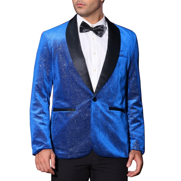 CHAQUETA DE TRAJE CHIC PARA HOMBRE CON SOLAPA DE CHALECO Y UN BOTÓN, TEJIDO METÁLICO BRILLANTE, BLAZERS 2XL AZUL