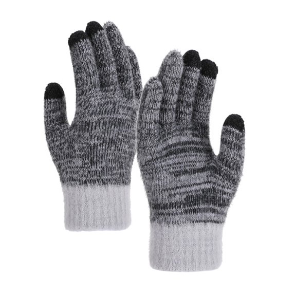 Xfvqtps Women Knit Gloves with Plush Lined Winter Warm Stripe Stretchy Touchscreen Mittens for Women Gray