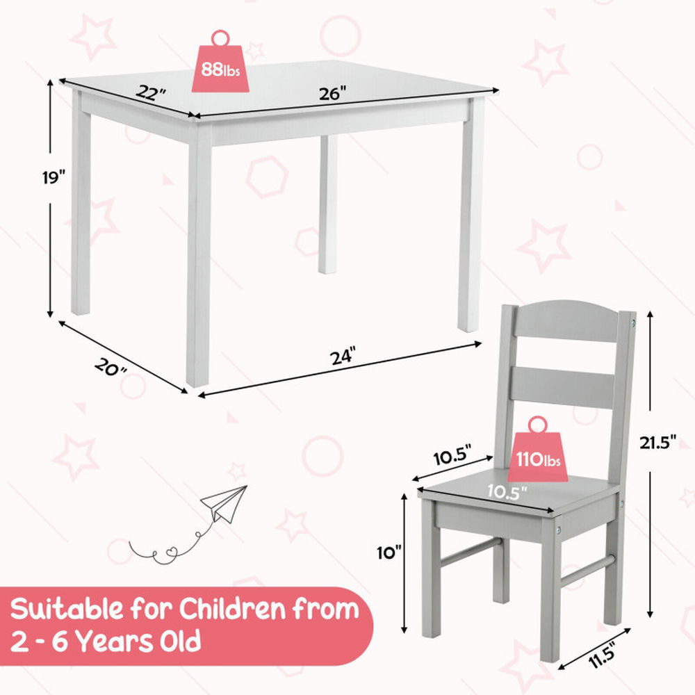 Canddidliike Kids 5 Pieces Table and Chair Set Wooden Children Activity Playroom Furniture Gift-White, Kids Table for Arts & Crafts, Snack Time, Homeschooling, Homework
