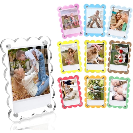 10 Pack 2.36 x 3.54 Inch Acrylic Fridge Magnetic Frame Scalloped, Double Sided Polaroid Frame, Magnet Picture Frames for Fridge suit Fujifilm Instax Mini, Frames for Fridge/Locker, Colorful Set