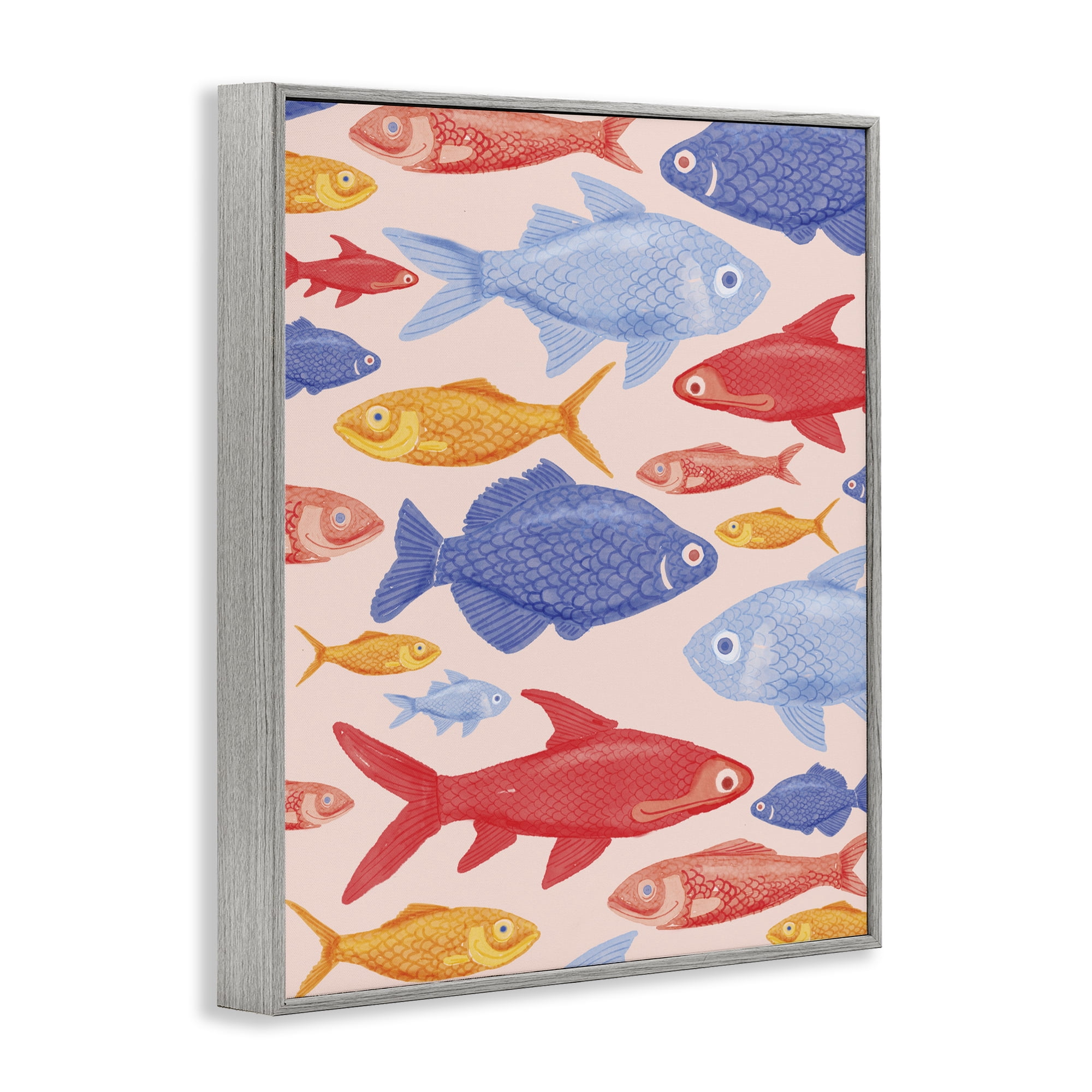 Stupell Industries Red Yellow and Blue Fish Gray Framed Giclee Art, design by The Paper Curator