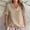 Khaki, variant on Womens Casual Tops ,Cotton Linen Shirt for Women Ruffled V Neck Solid Color Short Sleeveed Summer Casual Comfy Loose Fit Shirts