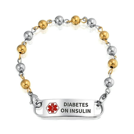 Customizable Engravable Identification Medical Alert ID Ball Bead Link Chain Bracelet For Women Stainless Steel 7.5 Inch