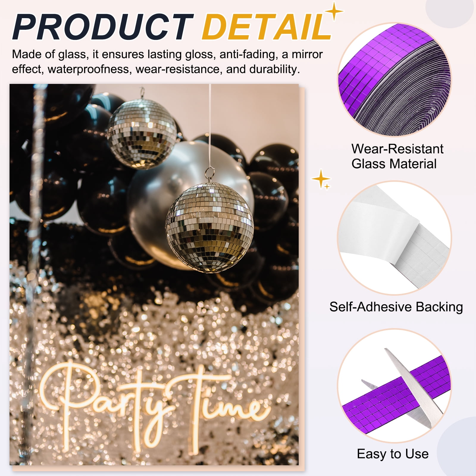 Uxcell 5x5mm Self Adhesive Mirrors Mosaic Tiles, 10000 Pcs Square Mini Glass Mosaic Disco Tile Sticker for DIY Craft Disco Ball Party Decoration, Purple
