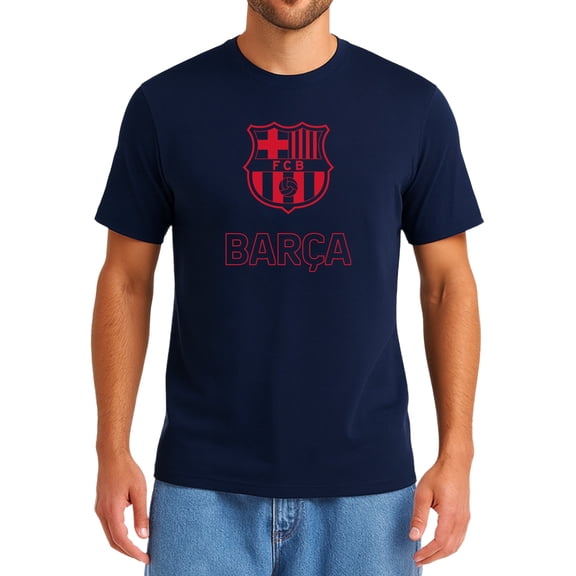 Icon Sports FC Barcelona Official Soccer T-Shirt for Men, Mens Sports Short-Sleeve Crew Cotton Tees, Licensed Barça Tees for Men (Navy Blue, Extra Large)