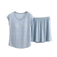 thumbnail image 2 of RKSTN Pyjama en Coton pour Femmes Ensemble Grande Taille Col en V Sans Manches Rayures Pyjama Camisole avec Shorts Tenue d'Intérieur Ensembles de Pyjama pour Femmes 2 Pcs, 2 of 9