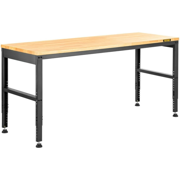 Adjustable Height Workbench, 48" x 20" Hardwood Top, 28.3"-38.1" Range, 2000LB Capacity, w/ Power Outlets & Metal Frame, for Garage/Office