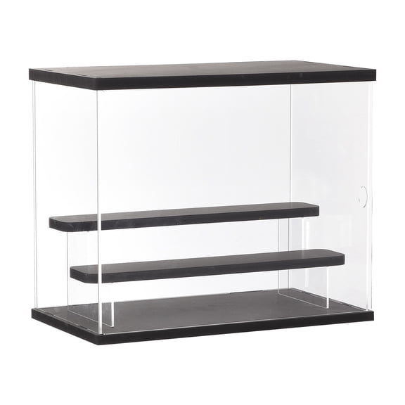 Clear Acrylic Display Case with LED Light 2 Tier Box 12.6"x7.09"x10.43" Black