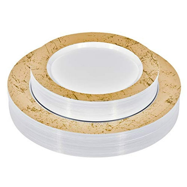 50 Piece Disposable Plates Heavy Duty Plastic Dinnerware for Wedding