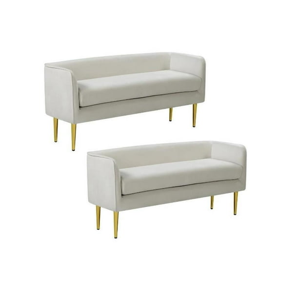 Home Square 2 Piece Contemporary Velvet Bench Set in White